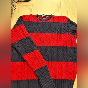 Ralph Lauren Red and Navy Cable Knit Sweater 90’s